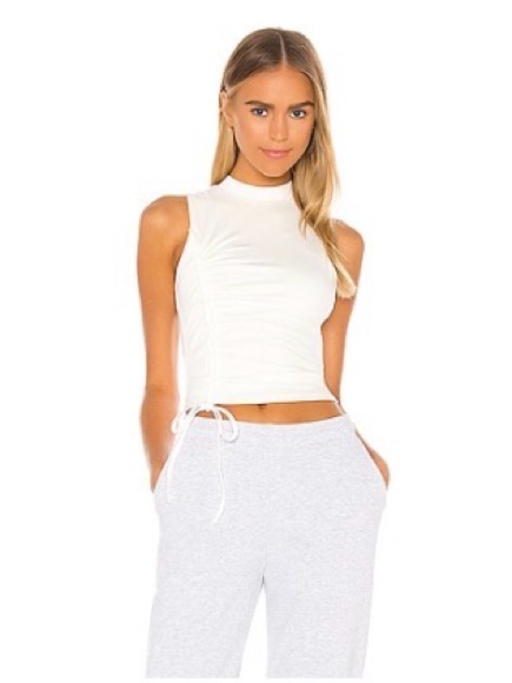 WHITE Superdown REVOLVE Halsey ruched racer top